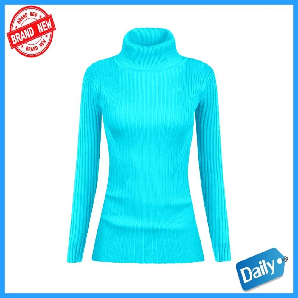 Slim Fit Ribbed Turtleneck Sweater Pullover Long Sleeve Viscose Knit